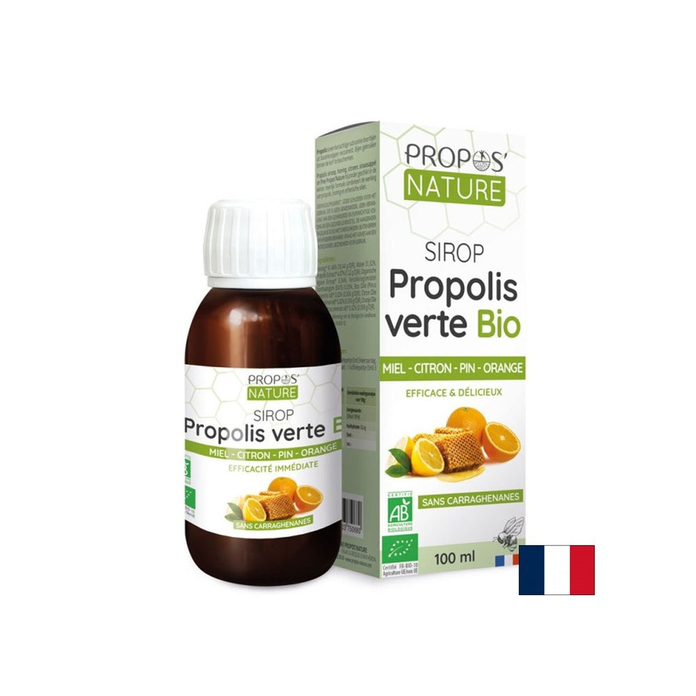 Sirop avec extrait de propolis, miel et huiles essentielles de pin maritime, de citron et d'orange, 100 ml