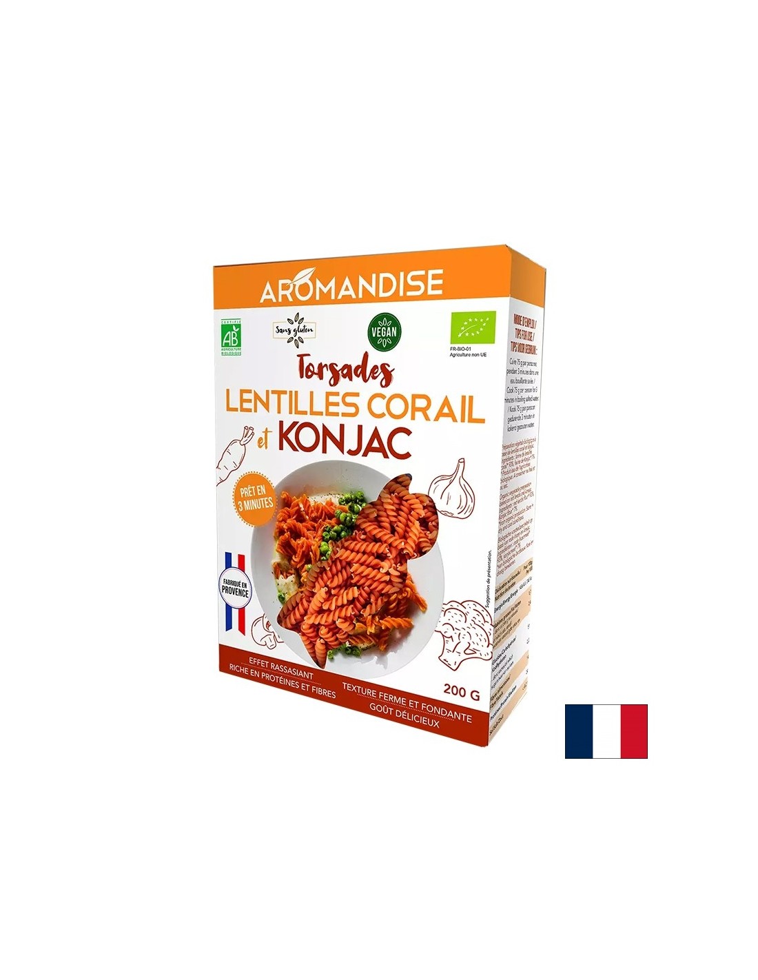 Fusilli alimentaire sans gluten - 3 minutes Temps de cuisson (à partir de la farine de konjac et des lentilles de corail), 200 g