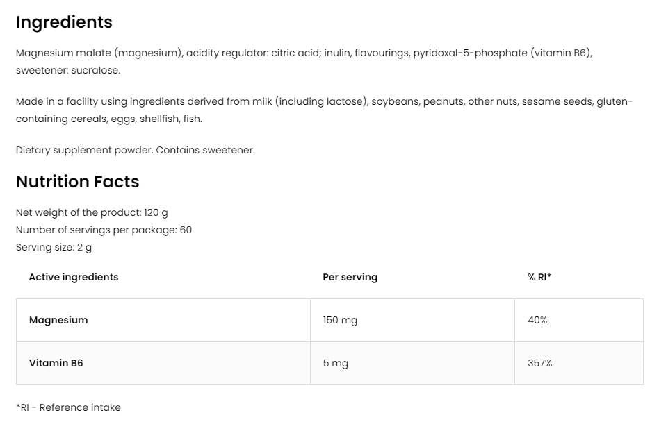 Magnésium Malate Powder 150 mg - 120 grammes