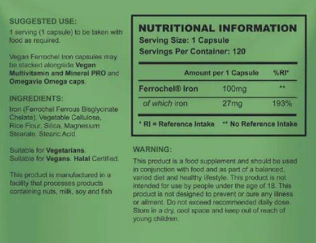 Ferrochel végétalien | Fer chélé 27 mg - 120 capsules