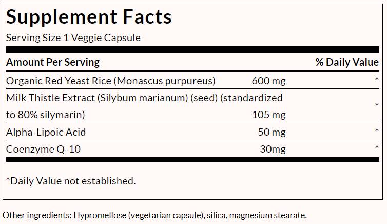 Rice de levure rouge et CoQ10 avec le chardon-Marie et l'acide lipoïque alpha - 60 capsules