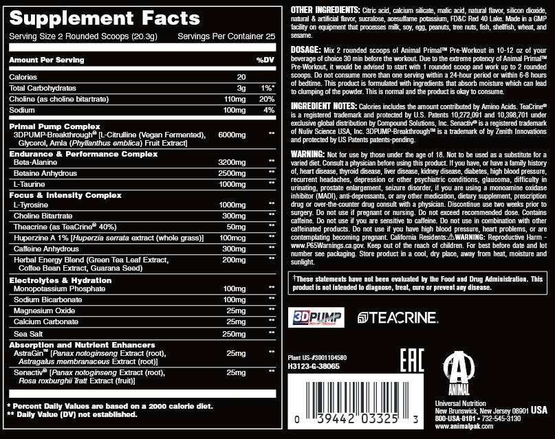 Animal Primal Preworout | Formule de pré-alimentation complète - 507 grammes