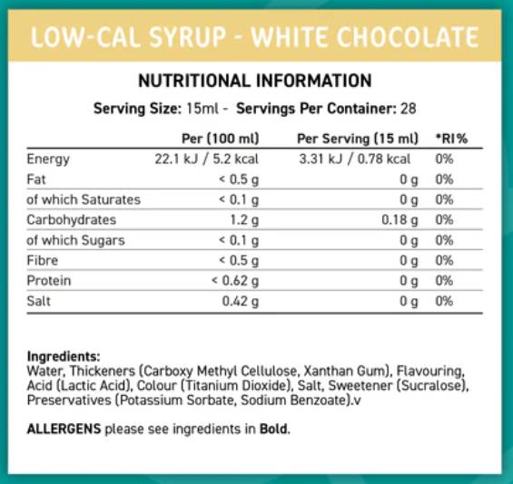 Ajuster le sirop à faible teneur en calcul | Chocolat blanc - 425 ml
