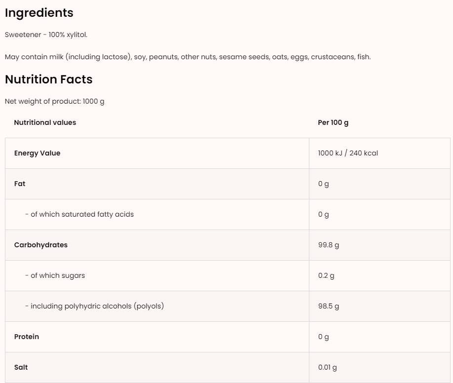 Xylitol/édulcorant sans sucre - 1000 грама