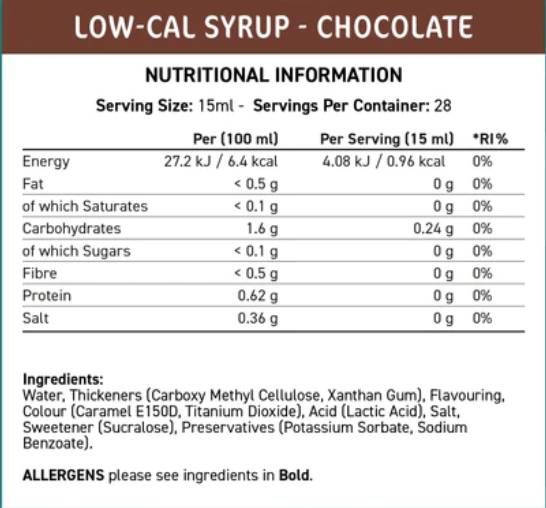 Ajuster le sirop à faible teneur en calcul | Chocolate - 425 ml