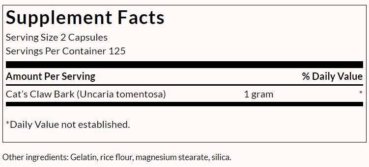 Claw de la griffe de chat complet 500 mg - 250 capsules