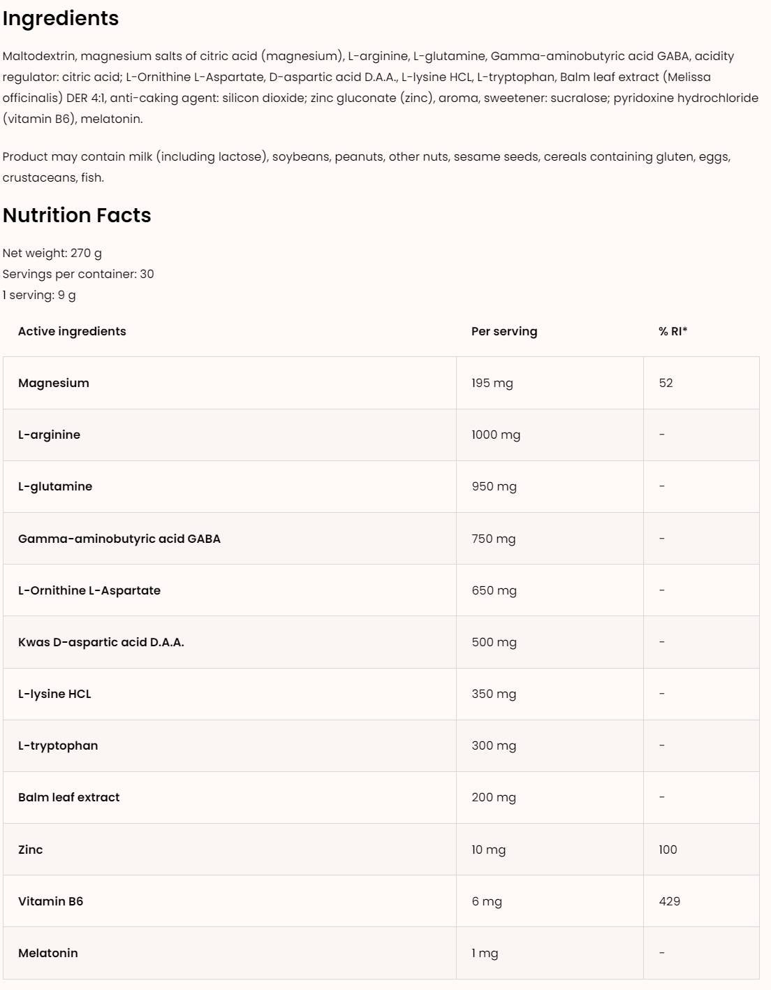 Gardez le sommeil | Formule de sommeil complète 270 grammes