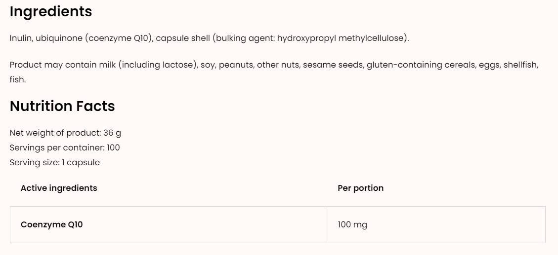 COQ10/UBICHINON 100 mg 100 capsules