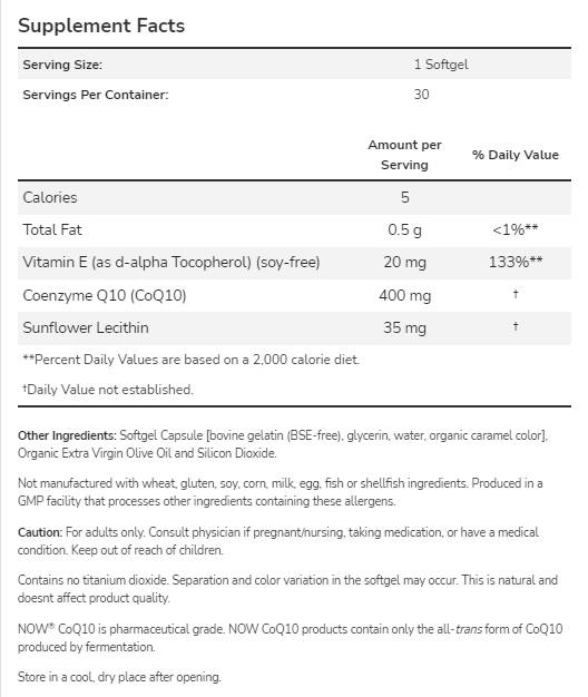 COQ10 400 mg - 30 capsules de gel
