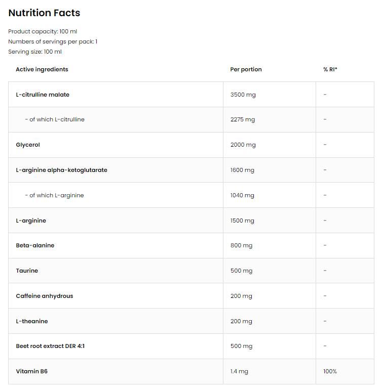 Pompe Nitro Shot | Pré-entraînement - 100 ml