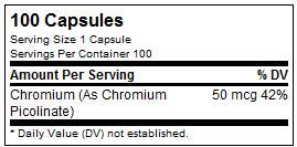 Chrome picolinate 50 mcg - 100 capsules