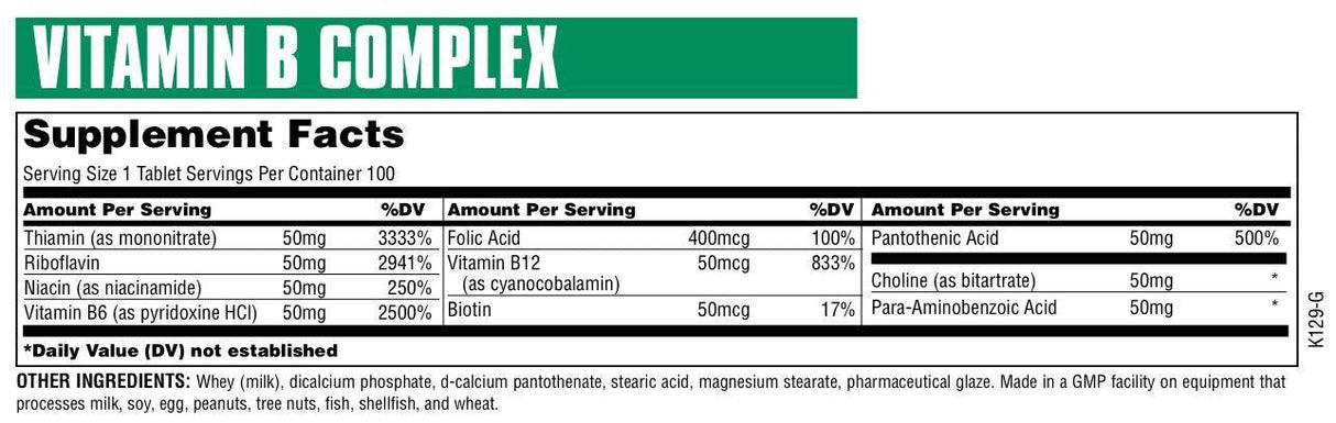 Complexe de vitamine B 100 comprimés
