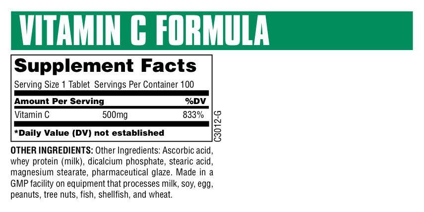 Formule de vitamine C 500 mg 100 comprimés