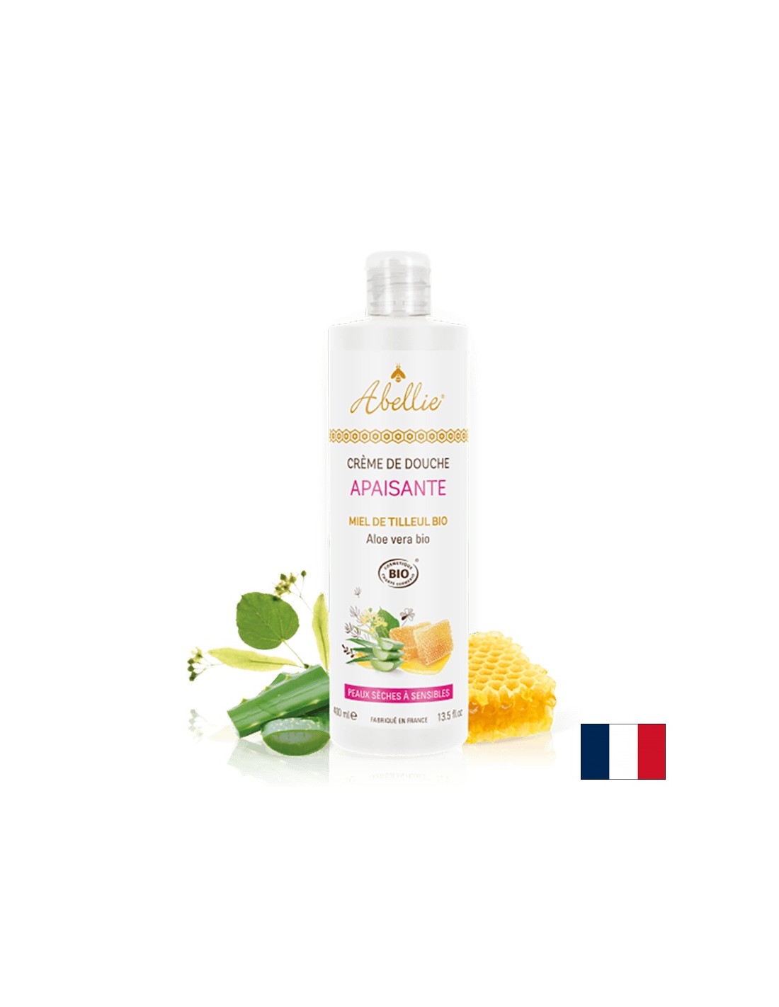 Crème de carrosserie de douche apaisante avec du miel et de l'aloe vera biologique, 400 ml