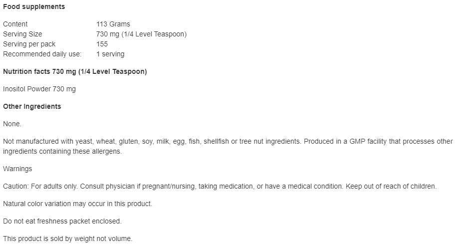 Poudre d'inositol - 113 grammes