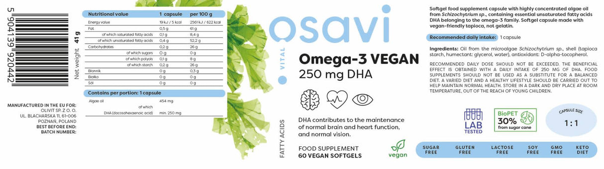 Oméga-3 végétalien | 250 mg DHA - 60 softgels