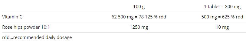 Vitamine C avec des hanches roses - 100 comprimés