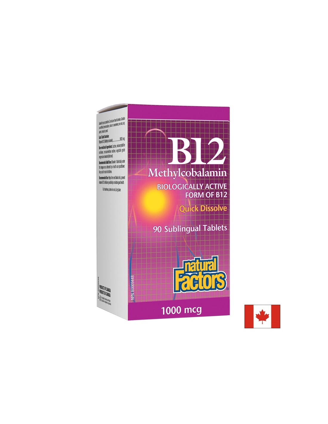 B12 Méthylcobalamine/Vitamine B12 (méthylcobalamine) 1000 µg, 90 comprimés sublinguaux <tc>Natural Factors</tc>