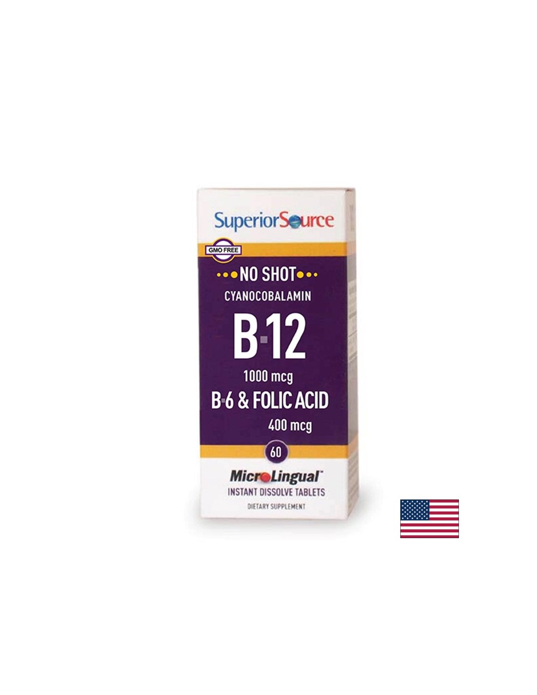 Vitamine B12, B6 + acide folique, 60 comprimés sublinguaux <tc>Superior Source</tc>