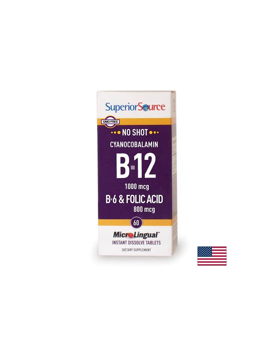 Vitamine B12, B6 + acide folique - équilibre hormonal et métabolique, 60 comprimés sublinguaux <tc>Superior Source</tc>