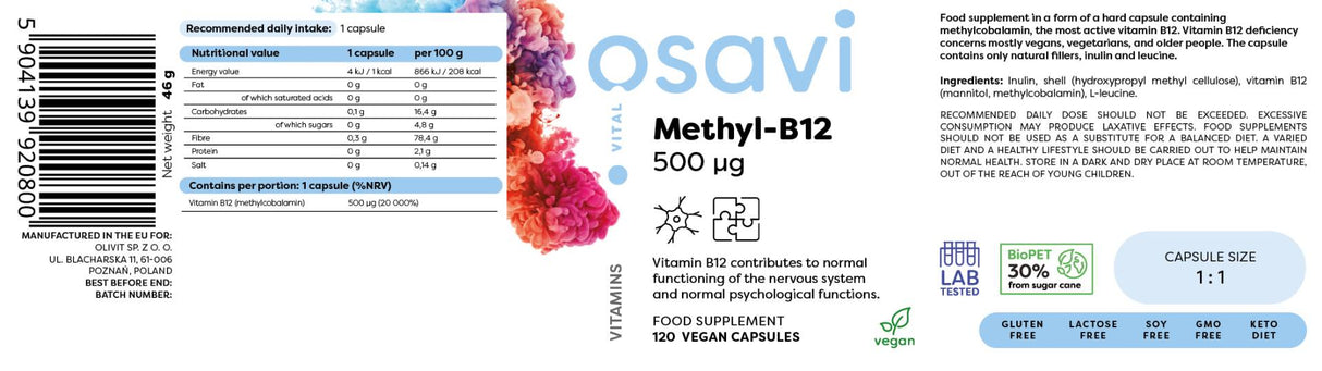 Méthyl-b12 500 mcg - 120 capsules