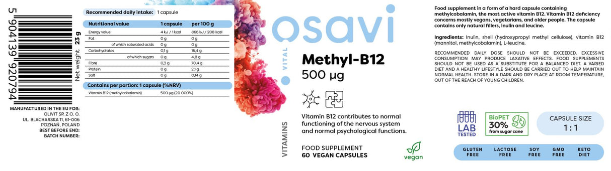 Méthyl-b12 500 mcg - 60 capsules