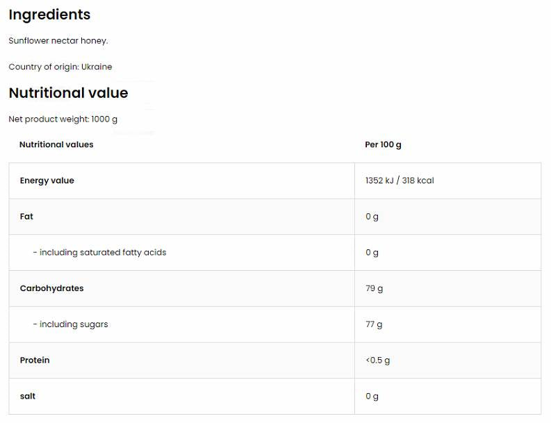 Honey de tournesol naturel/Salle de tournesol naturel 1000 grammes