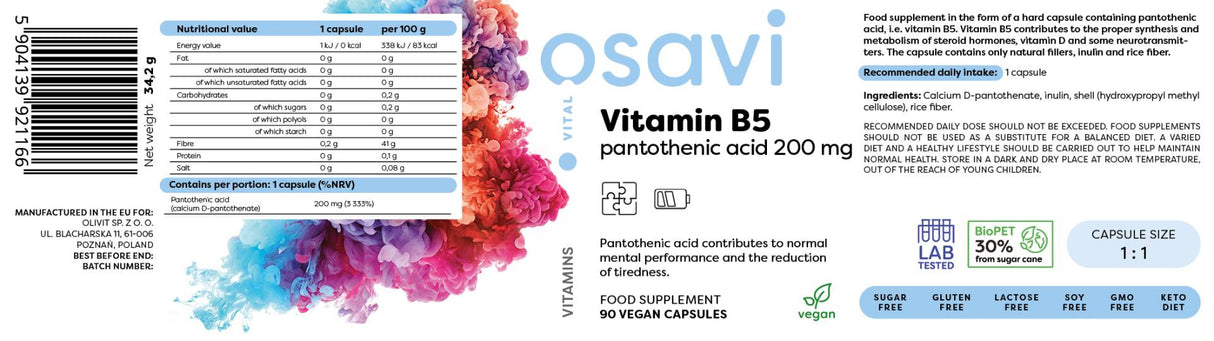 Vitamine B5 | Acide pantothénique 200 mg - 90 capsules