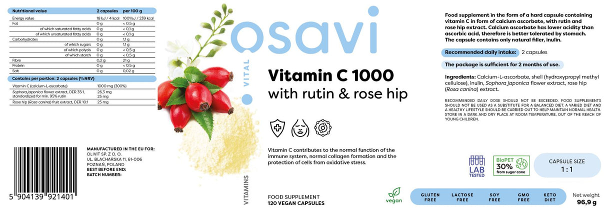 Vitamine C 1000 | avec Rutin & Rose Hip - 120 capsules