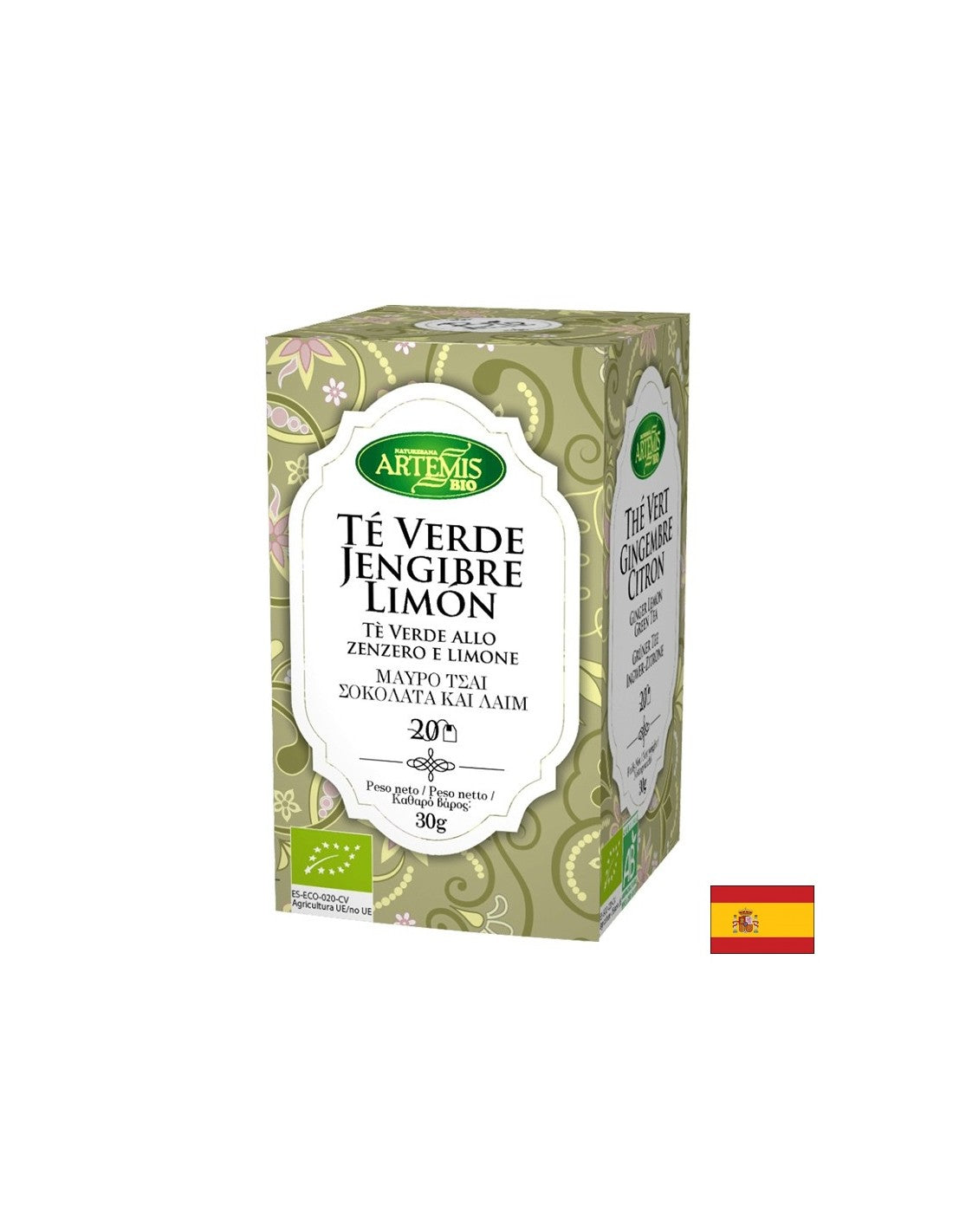 Thé vert avec gingembre et citron, bio, 20 sacs filtrants