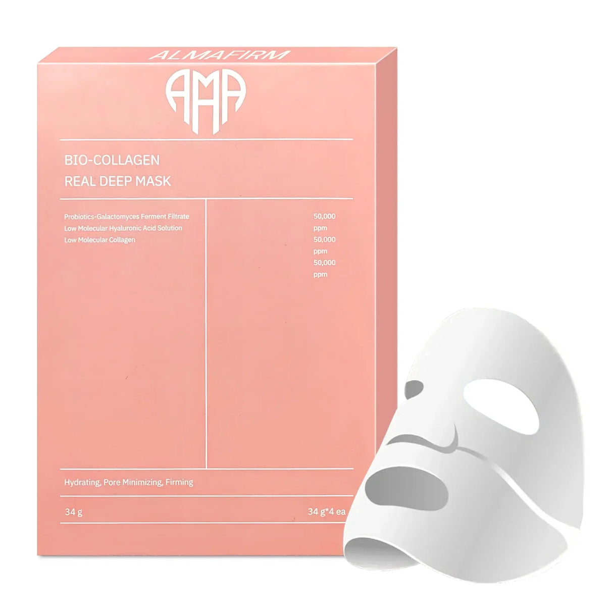 Masque facial coréen avec bio-collagène, acide hyaluronique, céramides et peptides - 1 boîte (4 pièces)