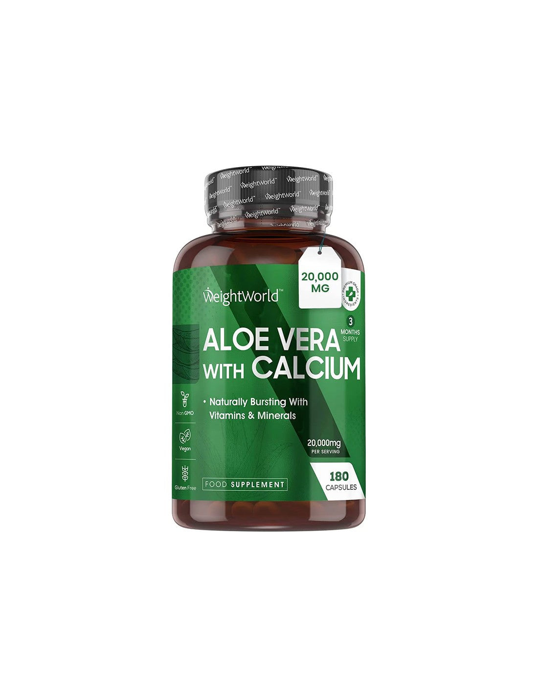 Tracts gastro-intestinaux - Aloe vera 10 g + calcium 75 mg, 180 capsules - Aloe vera