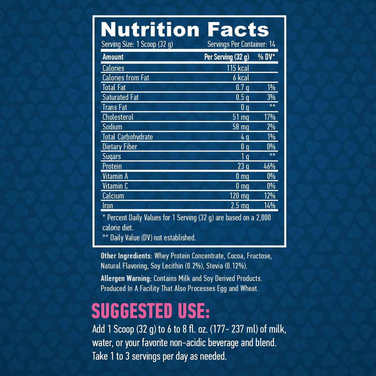 100% toutes les protéines de lactosérum naturelles/cacao naturel - 0,454 kg