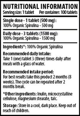 Spiruline 100% organique - 100 comprimés