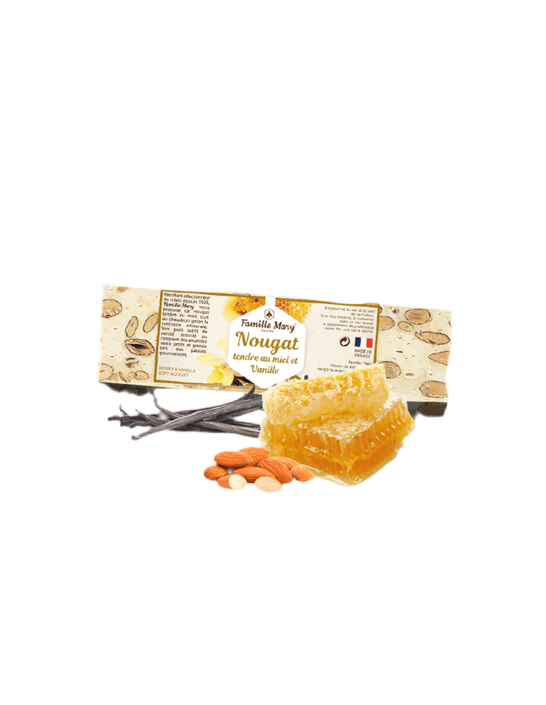 Nougat tendre avec du miel, des amandes et de la vanille, 100 g