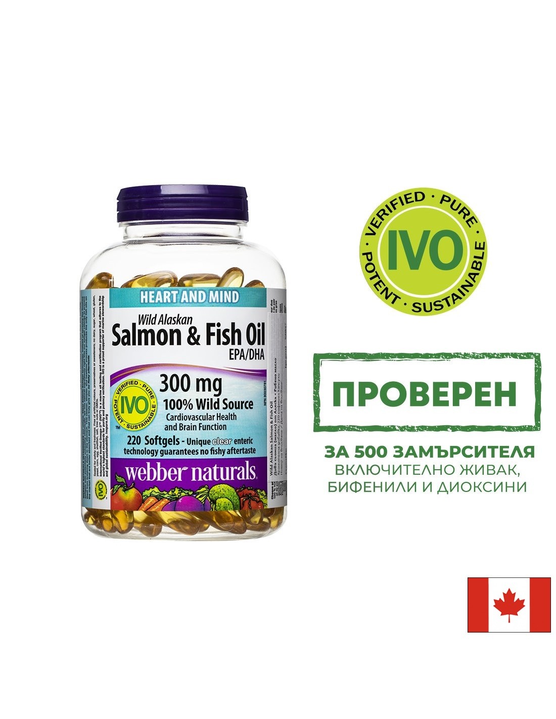 Fonction du cœur et du cerveau - saumon sauvage de l'Alaska (huile) (1000 mg) + huile de poisson (300 mg), 220 softs