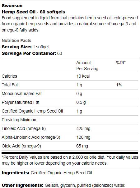 Huile de graines de chanvre 1000 mg 60 capsules de gel