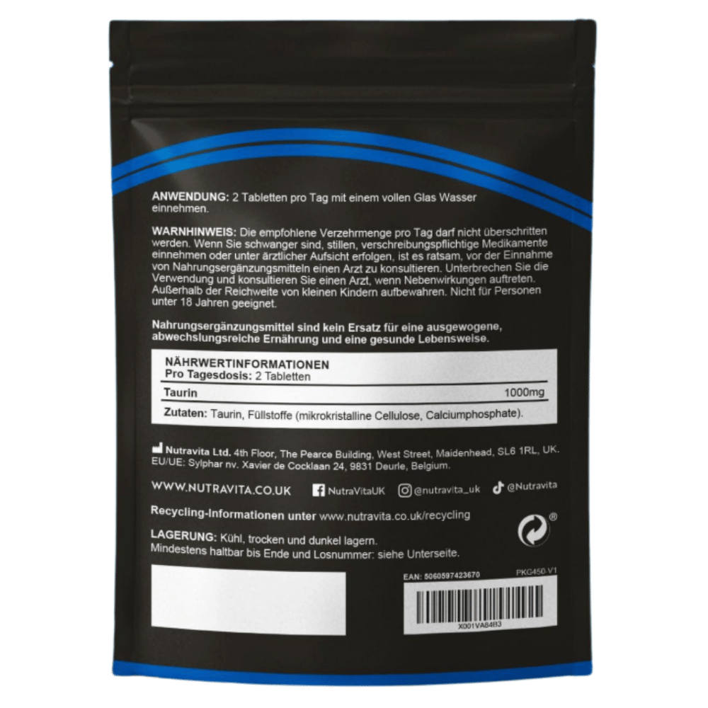 Taurine 1000 mg/180 comprimés, 90 jours /