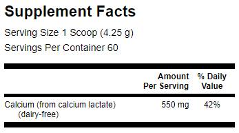 100% pur et sans produits laitiers en poudre de lactate de calcium 255 grammes