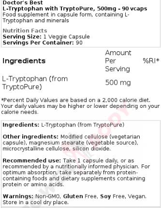 L-tryptophane 500 mg | Avec tryptopure - 90 capsules