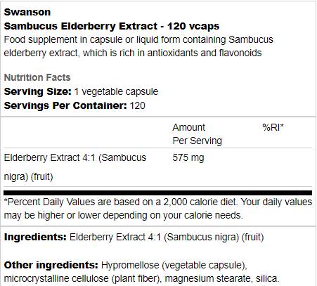 Extrait de sureau de Sambucus 575 mg 120 capsules