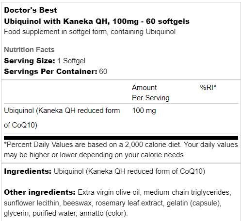 Meilleur ubiquinol kaneka qh 50 mg - 90 capsules de gel
