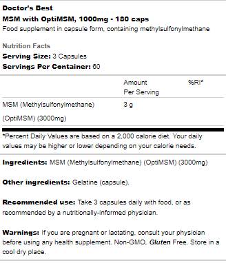 Meilleur MSM 1000mg | Avec OptimSm - 180 capsules