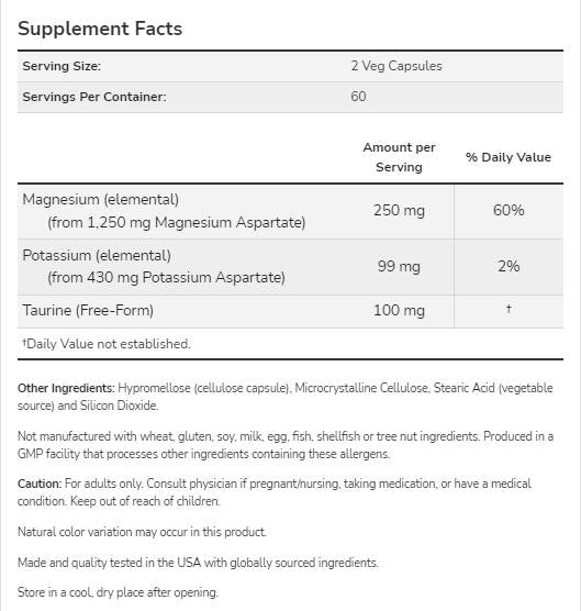 Aspartate de magnésium et de potassium - 120 capsules