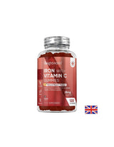 Anémie - fer + gummies en vitamine C, 120 comprimés de gelée, saveur de pêche