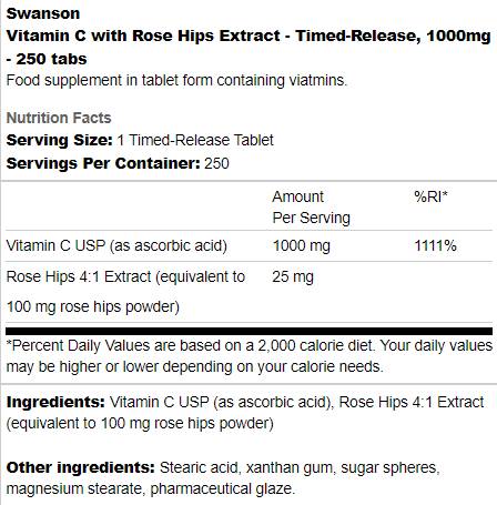 Vitamine C à libération chronométrique 1000 mg | Avec Rose Hips 250 bouteilles