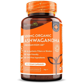 Organic Ashwagandha KSM 66 - Bio Ashwagandha 500 mg 60 Vegan Capsules - Nutra Best Europe