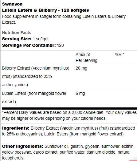 Lutein Esters et Bilberry 120 SoftGels