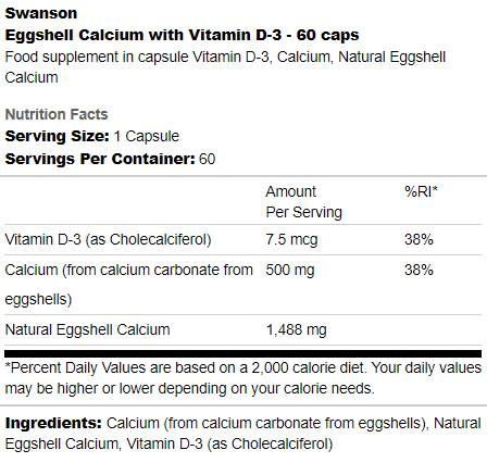 Calcium aux œufs avec des capsules de vitamine D-3 60