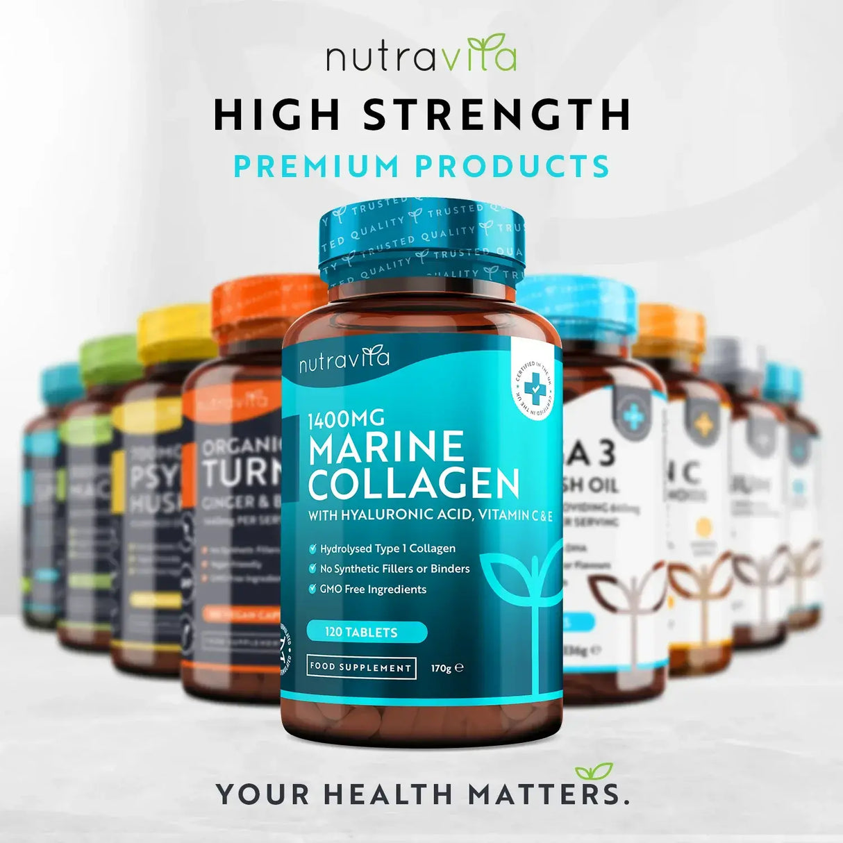 Collagène de poisson 1400 mg avec de l'acide hyaluronique 100 mg 120 comprimés